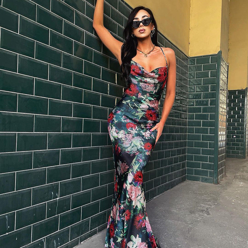 Midnight Bloom Satin Maxi Dress