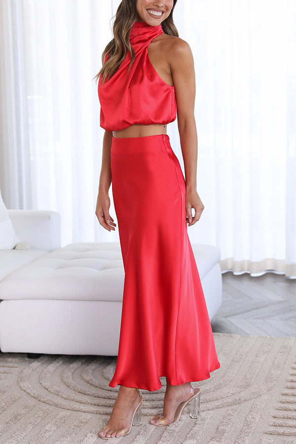 Amara Halter Satin Two-Piece Set