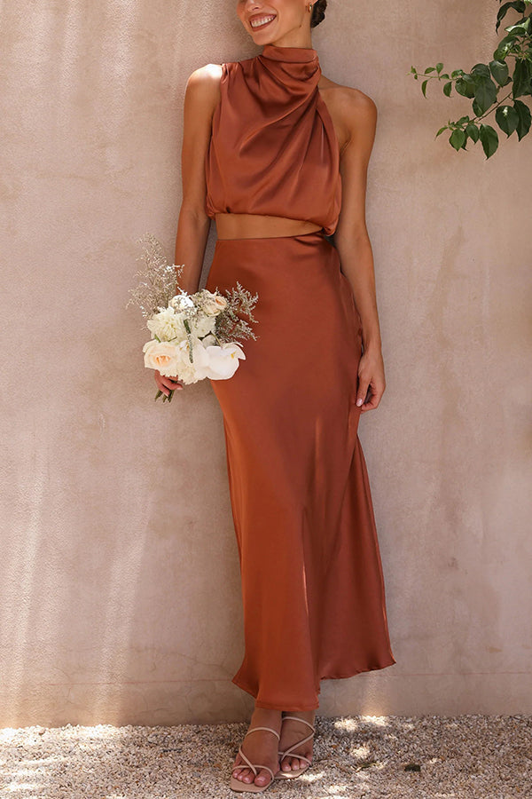 Amara Halter Satin Two-Piece Set