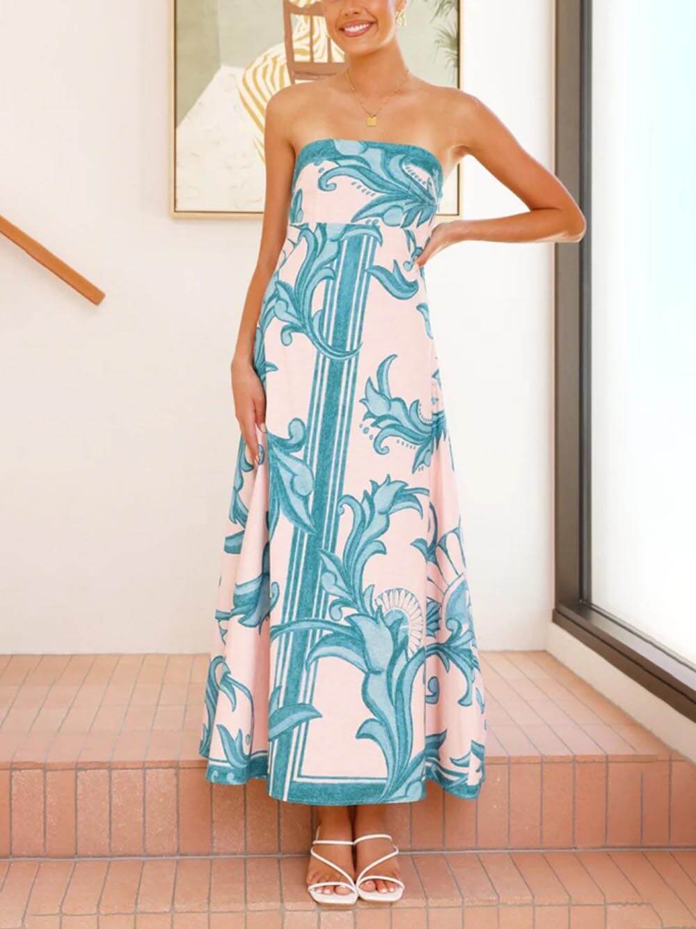 Azure Tide Strapless Midi Dress