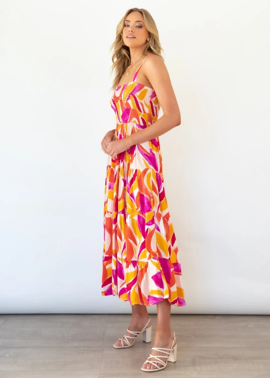 Sunberry Swirl Tiered Maxi Dress