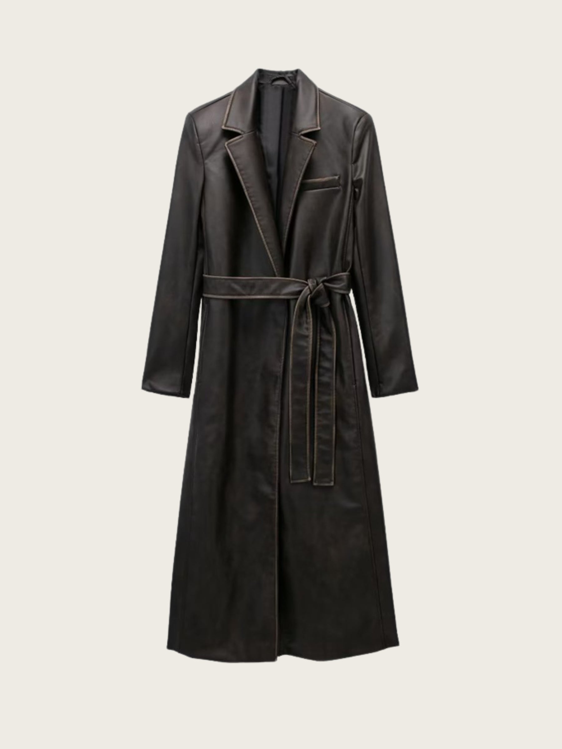 Marcelline Belted Leather Trench