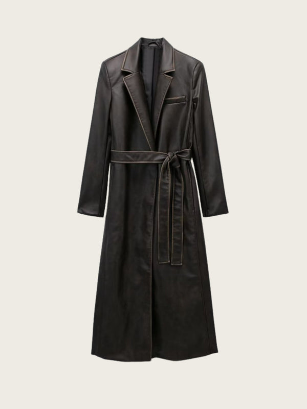 Marcelline Belted Leather Trench
