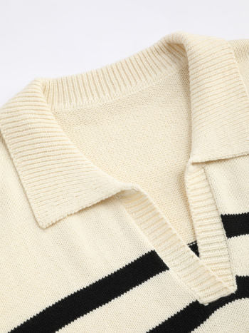 Striped Knit Polo Top