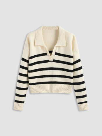 Striped Knit Polo Top