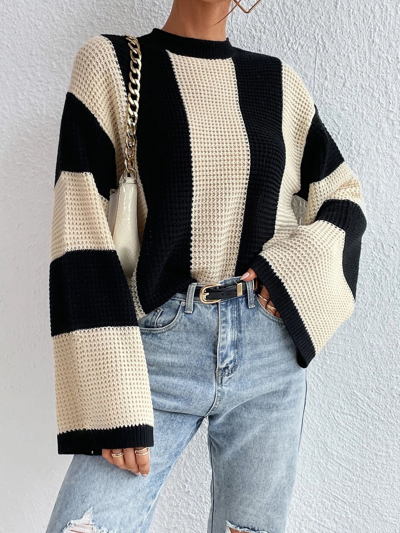 Downtown Stripe Waffle Knit Jumper