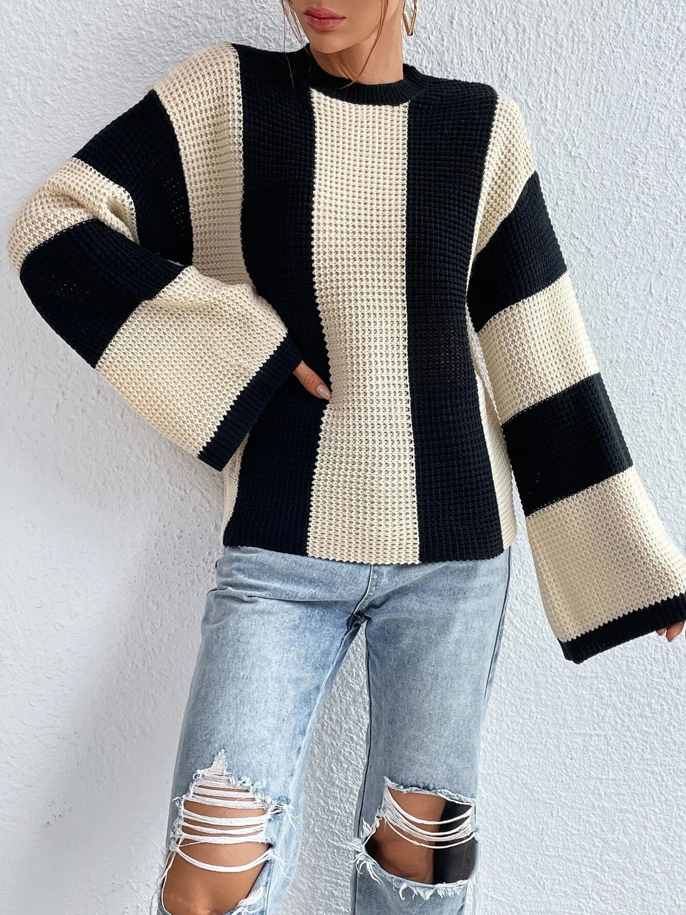 Downtown Stripe Waffle Knit Jumper