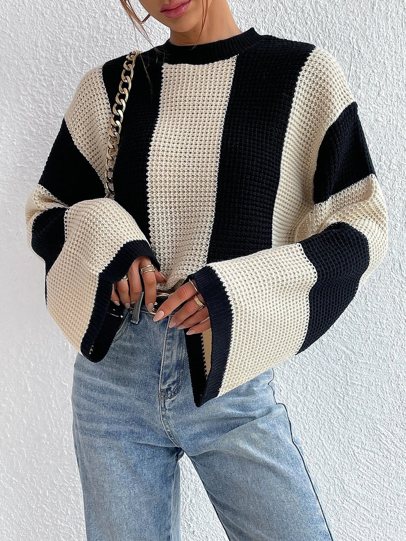 Downtown Stripe Waffle Knit Jumper