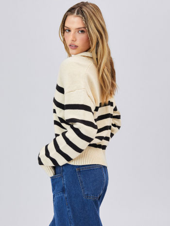 Striped Knit Polo Top