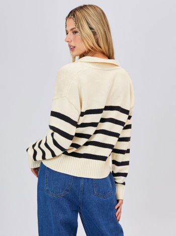 Striped Knit Polo Top