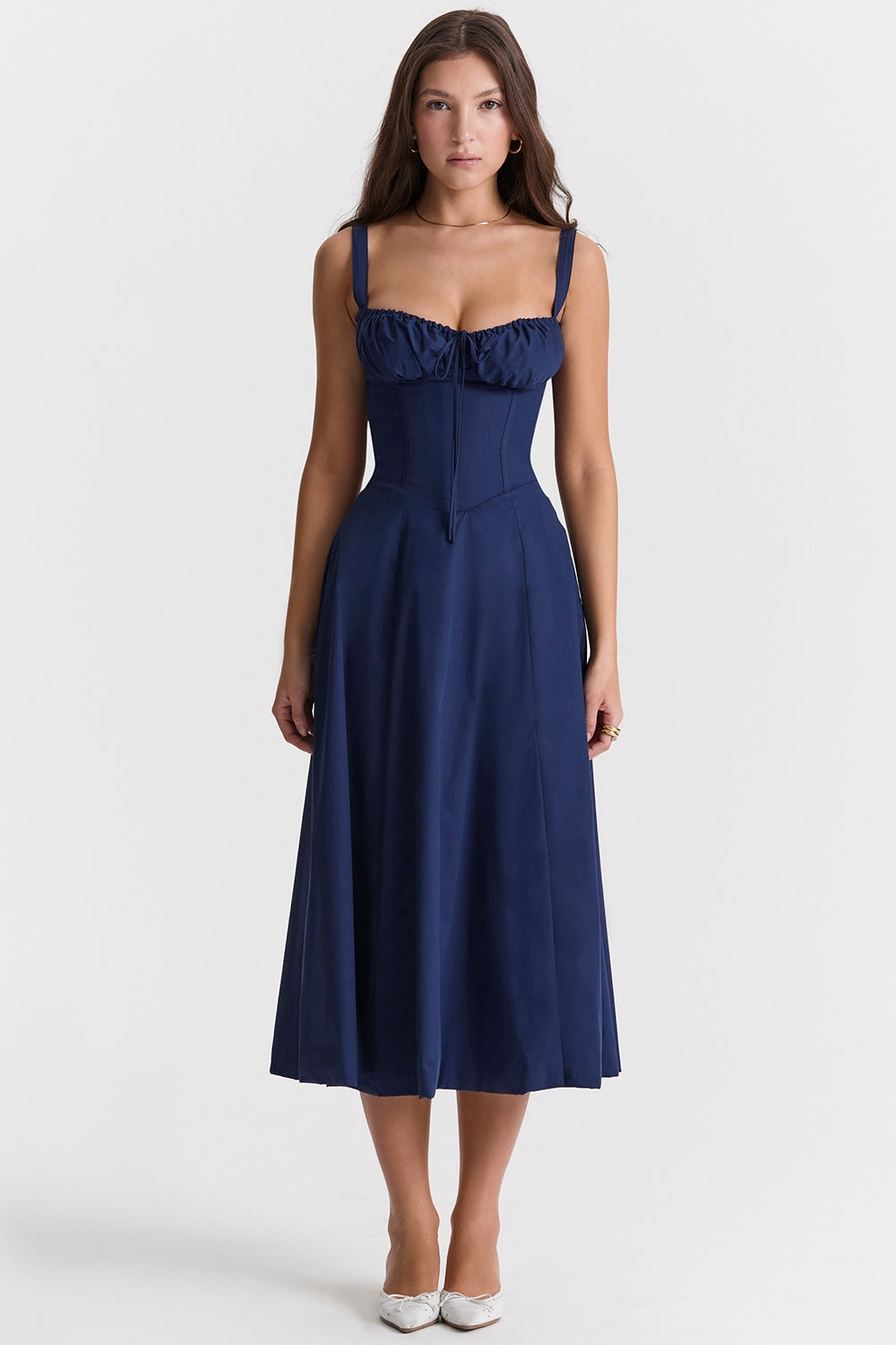 Navy Rosalind Corset Midi Dress