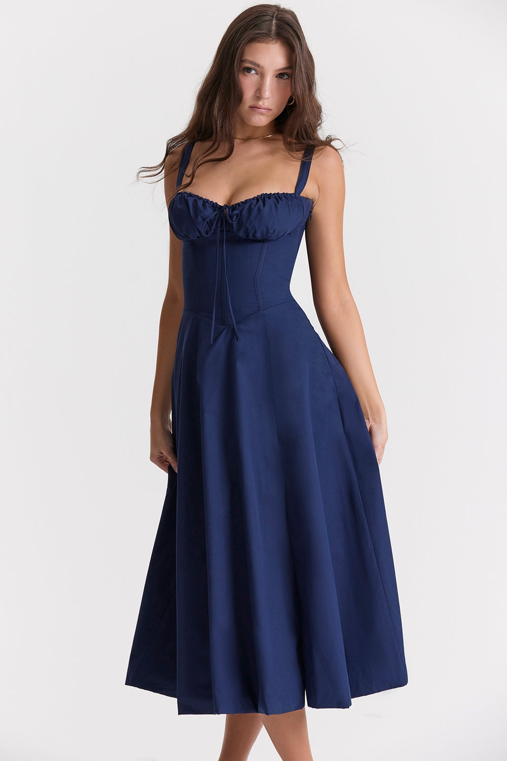 Navy Rosalind Corset Midi Dress