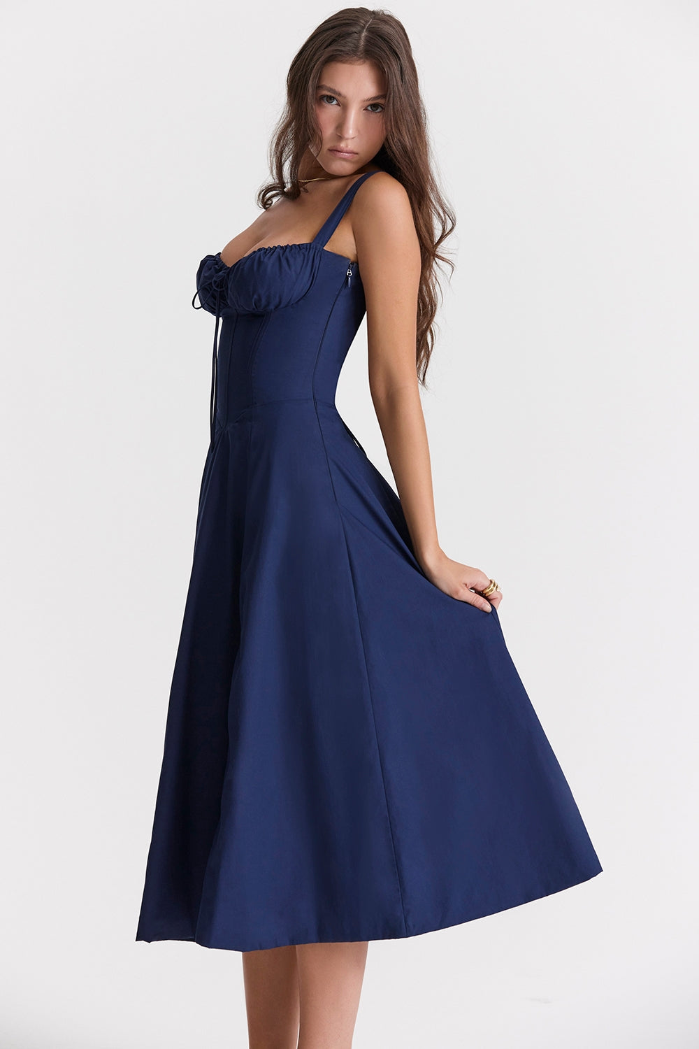 Navy Rosalind Corset Midi Dress