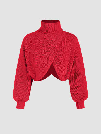 High-Neck Cropped Knit Sweater