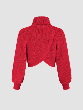 High-Neck Cropped Knit Sweater