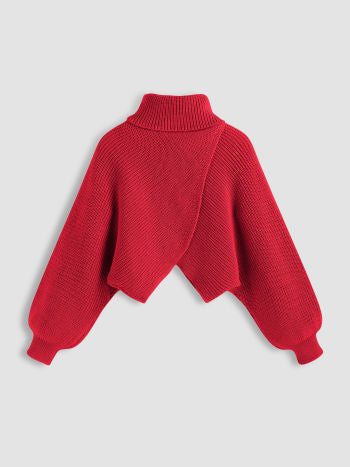 High-Neck Cropped Knit Sweater