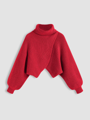 High-Neck Cropped Knit Sweater