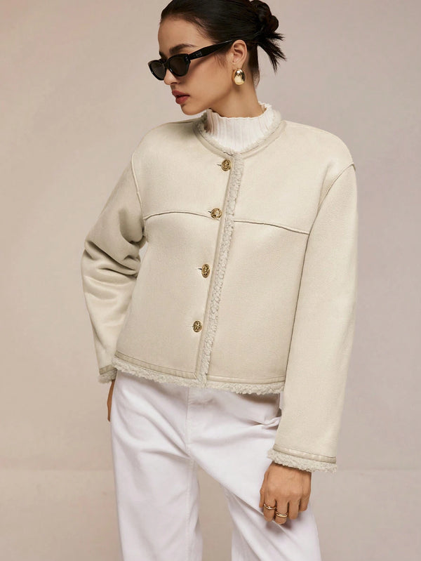 Ivory Alta Button-Trim Fleece Jacket