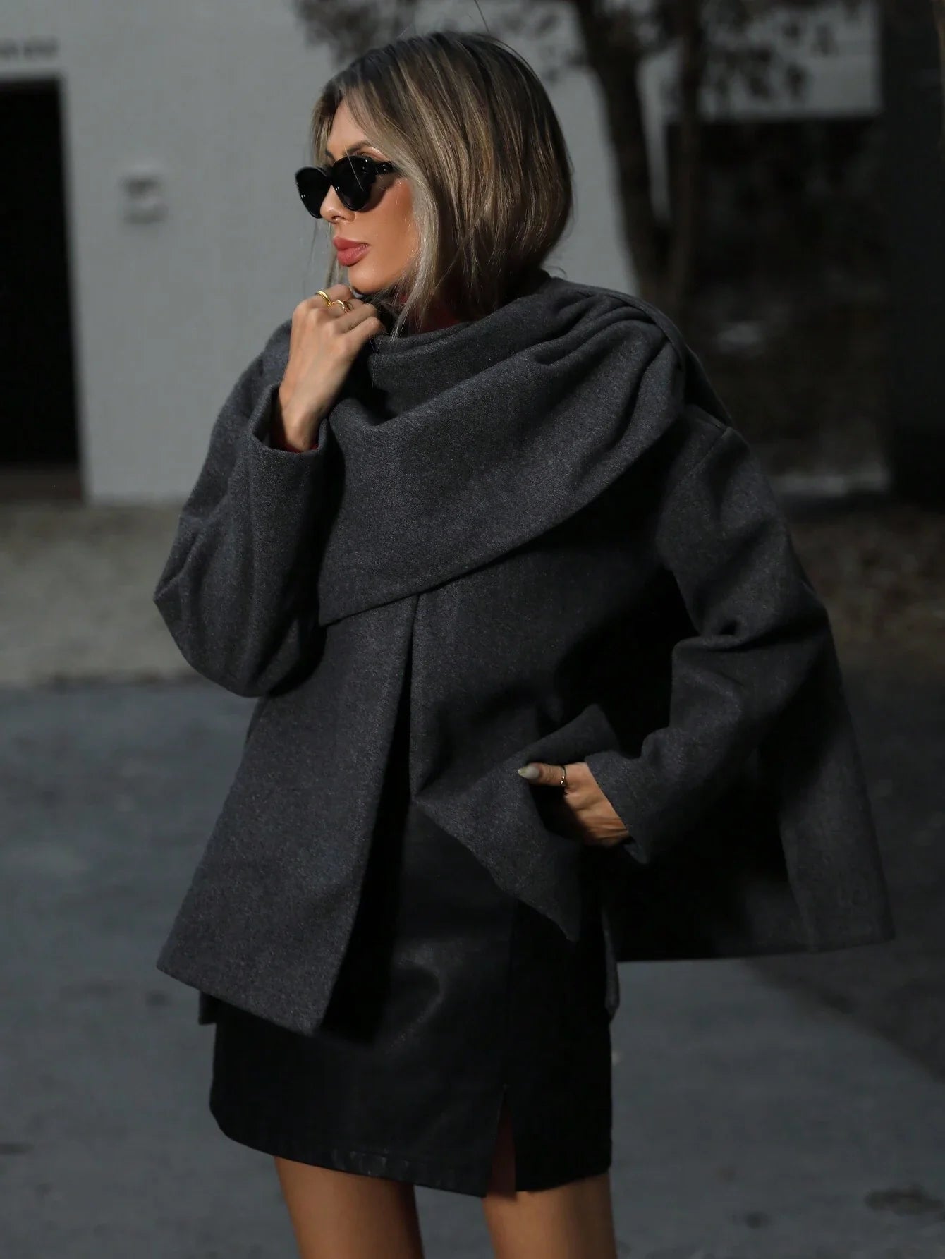 Midnight Drape Wool Cape Jacket