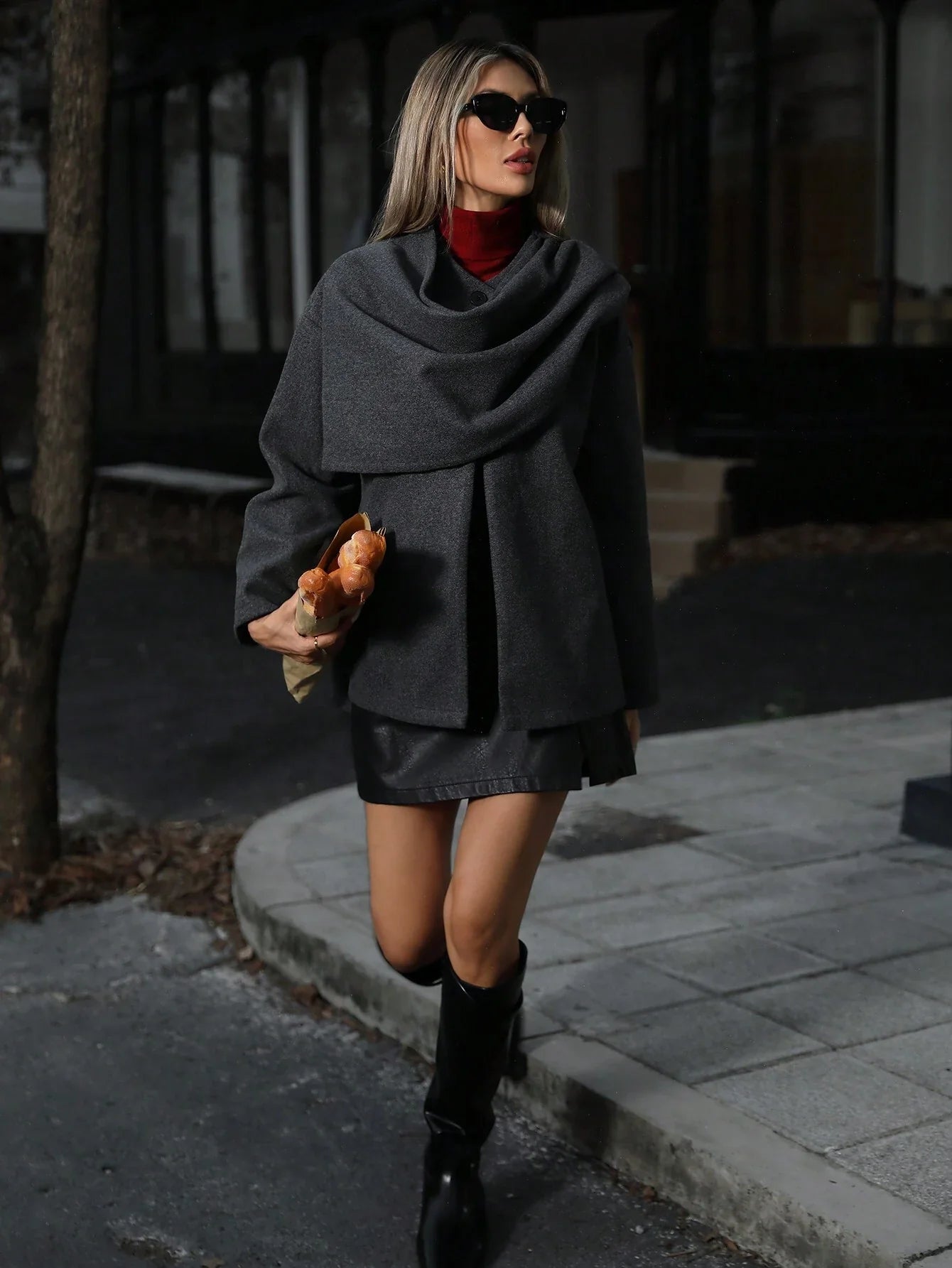 Midnight Drape Wool Cape Jacket