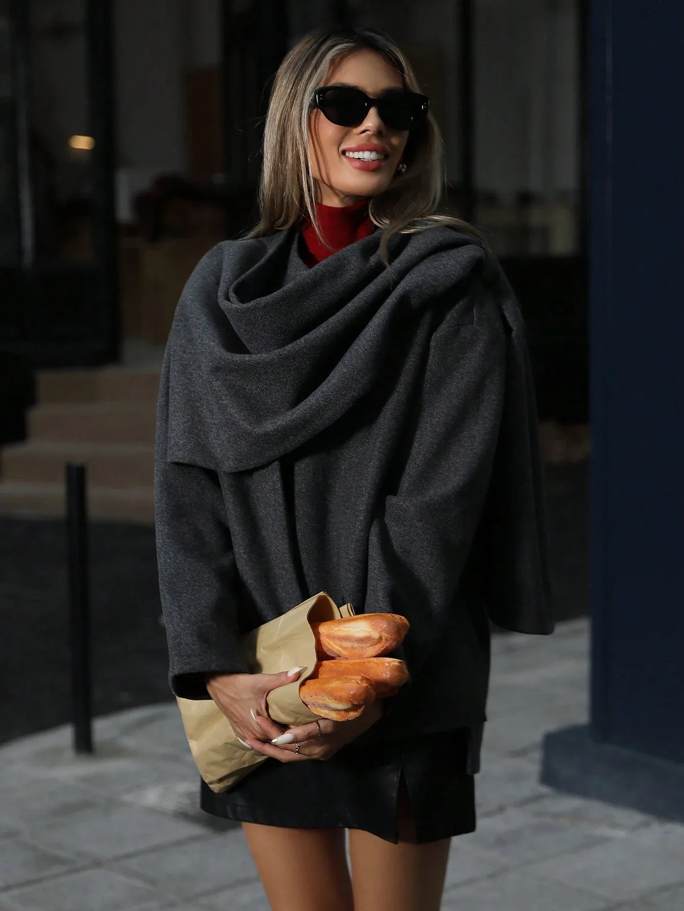 Midnight Drape Wool Cape Jacket