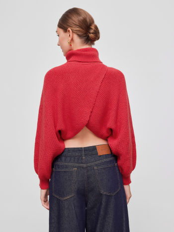 High-Neck Cropped Knit Sweater