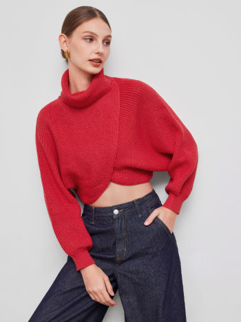 High-Neck Cropped Knit Sweater