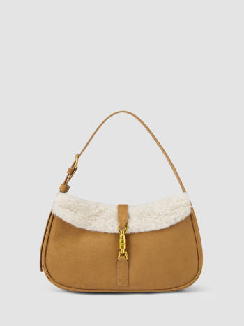 Suede Shoulder Bag with Faux Fur Trim