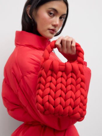 Crimson Weave Statement Bag