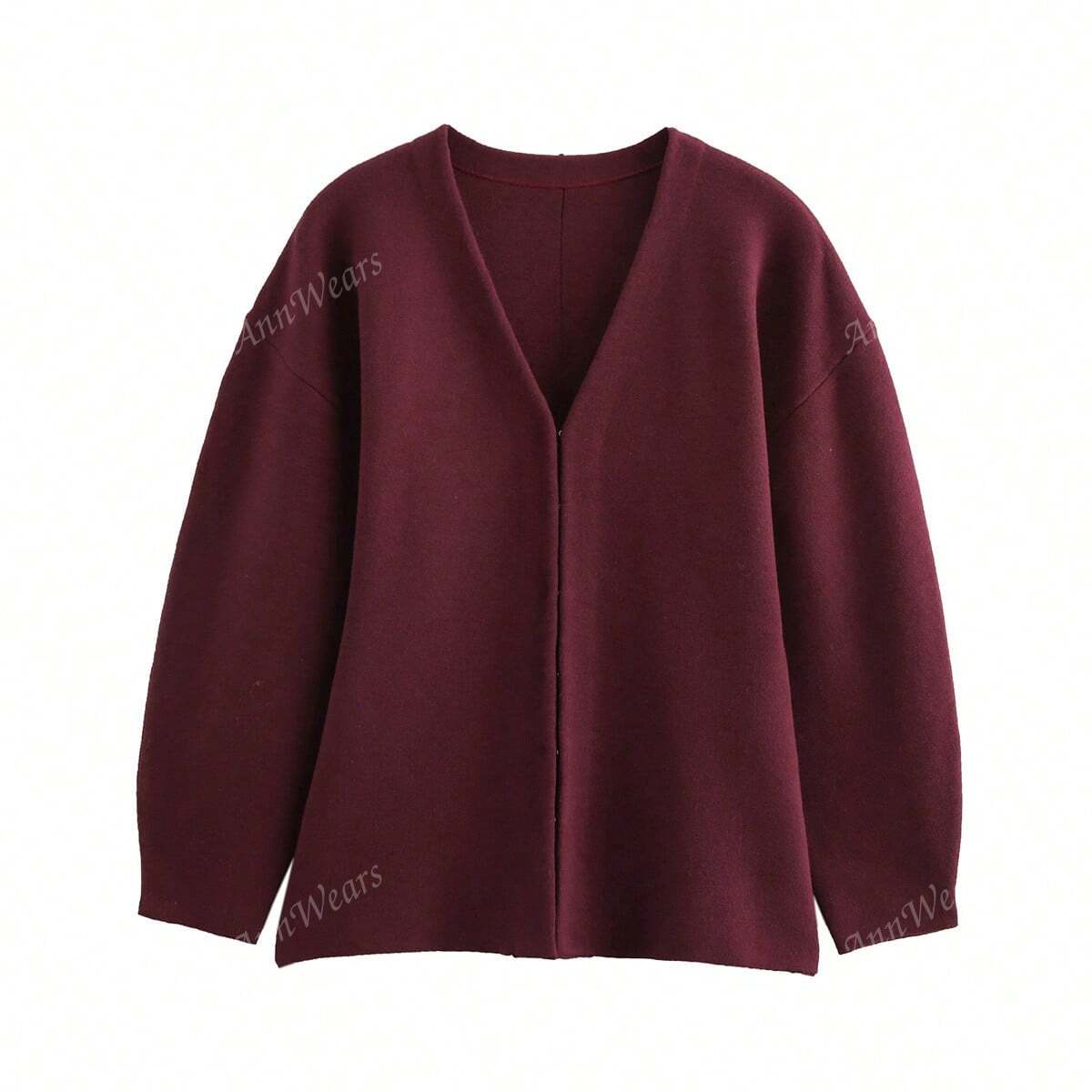 Bordeaux Cinch Button-Up Knit Top