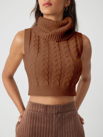 High-Neck Cable Knit Crop Top