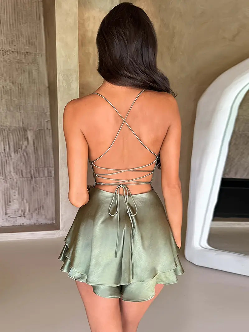 Green Verona Satin Mini Dress