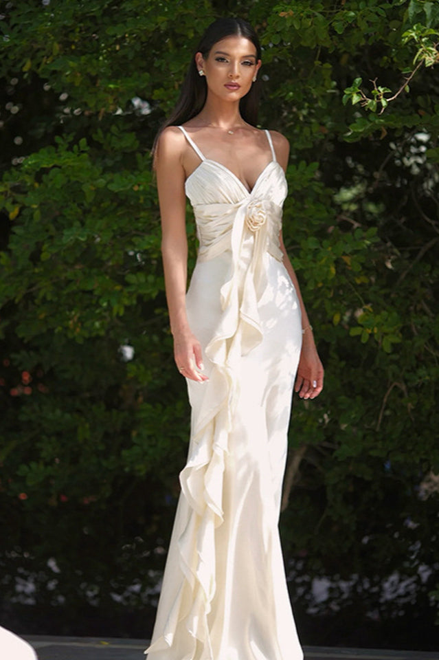 Seraphine Rose Detail Ruffle Maxi Dress
