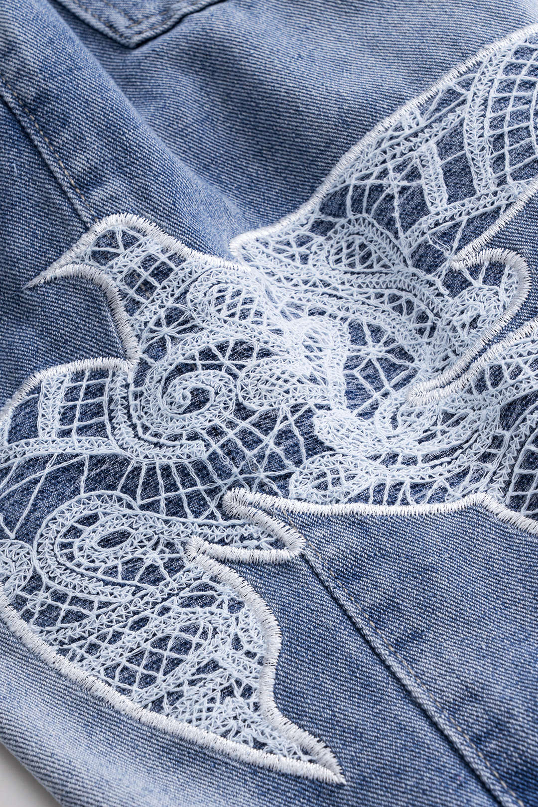 Elysia Lace-Embroidered Wide-Leg Jeans