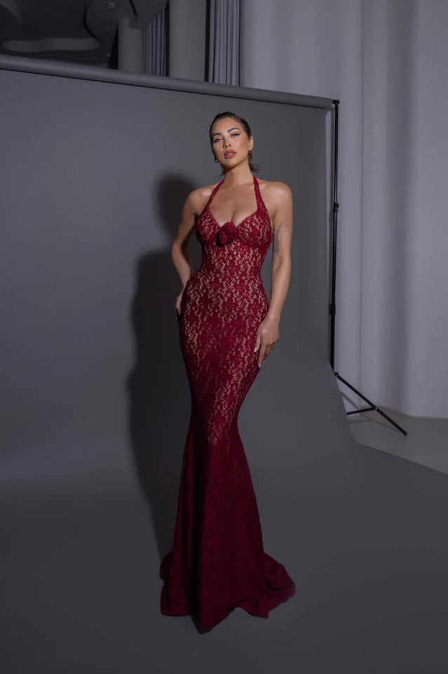 Valencia Lace Halter Maxi Dress
