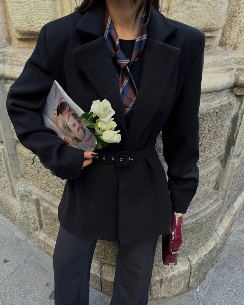 Midnight Belted Power Blazer