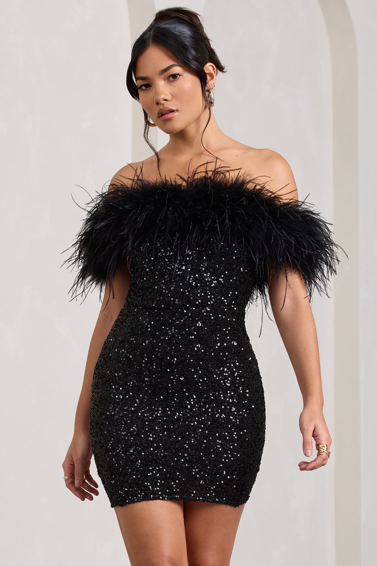 Black Bordeaux Affair Feather Mini Dress