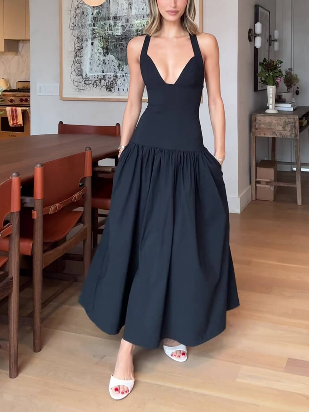 Monaco Nights Plunge Midi Dress