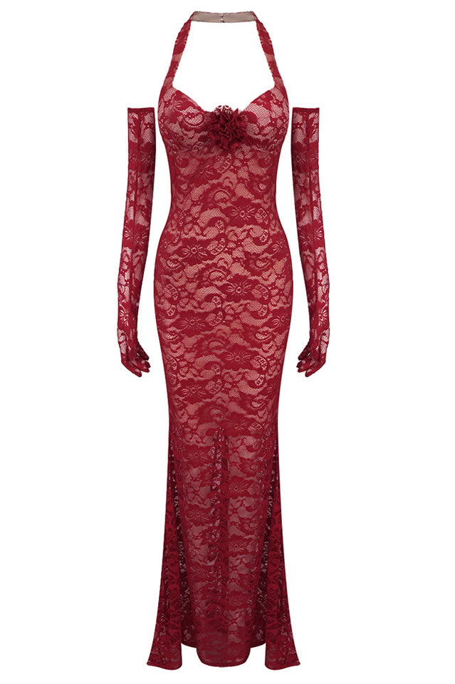 Valencia Lace Halter Maxi Dress