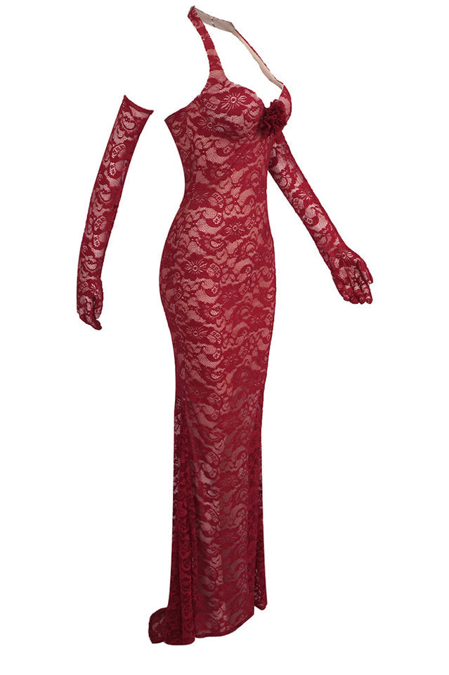 Valencia Lace Halter Maxi Dress