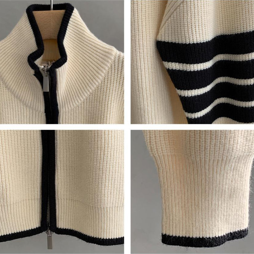 Monarch Track-Stripe Funnel Zip Sweater