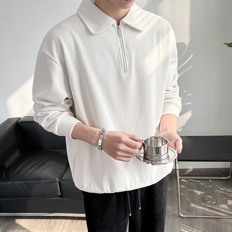 Halston Ribbed Quarter-Zip Lounge Pullover
