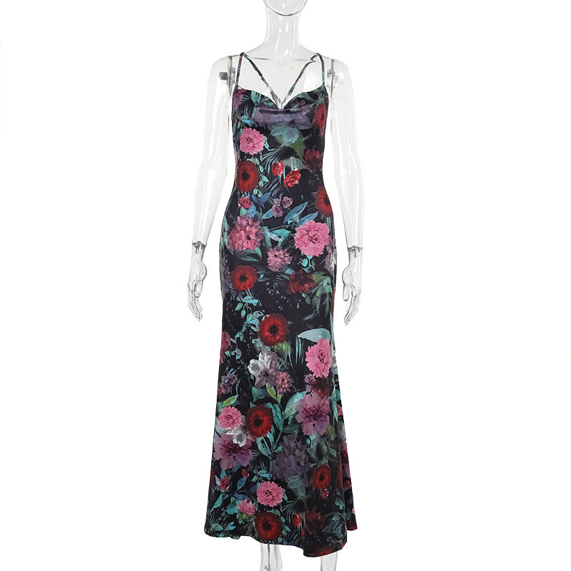 Midnight Bloom Satin Maxi Dress