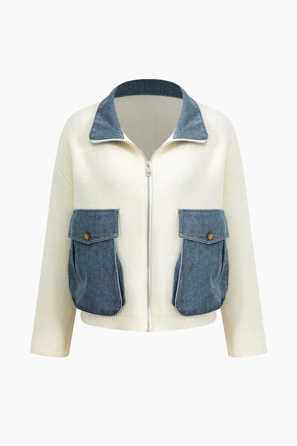 Riley Two-Tone Knit Zip Jacket