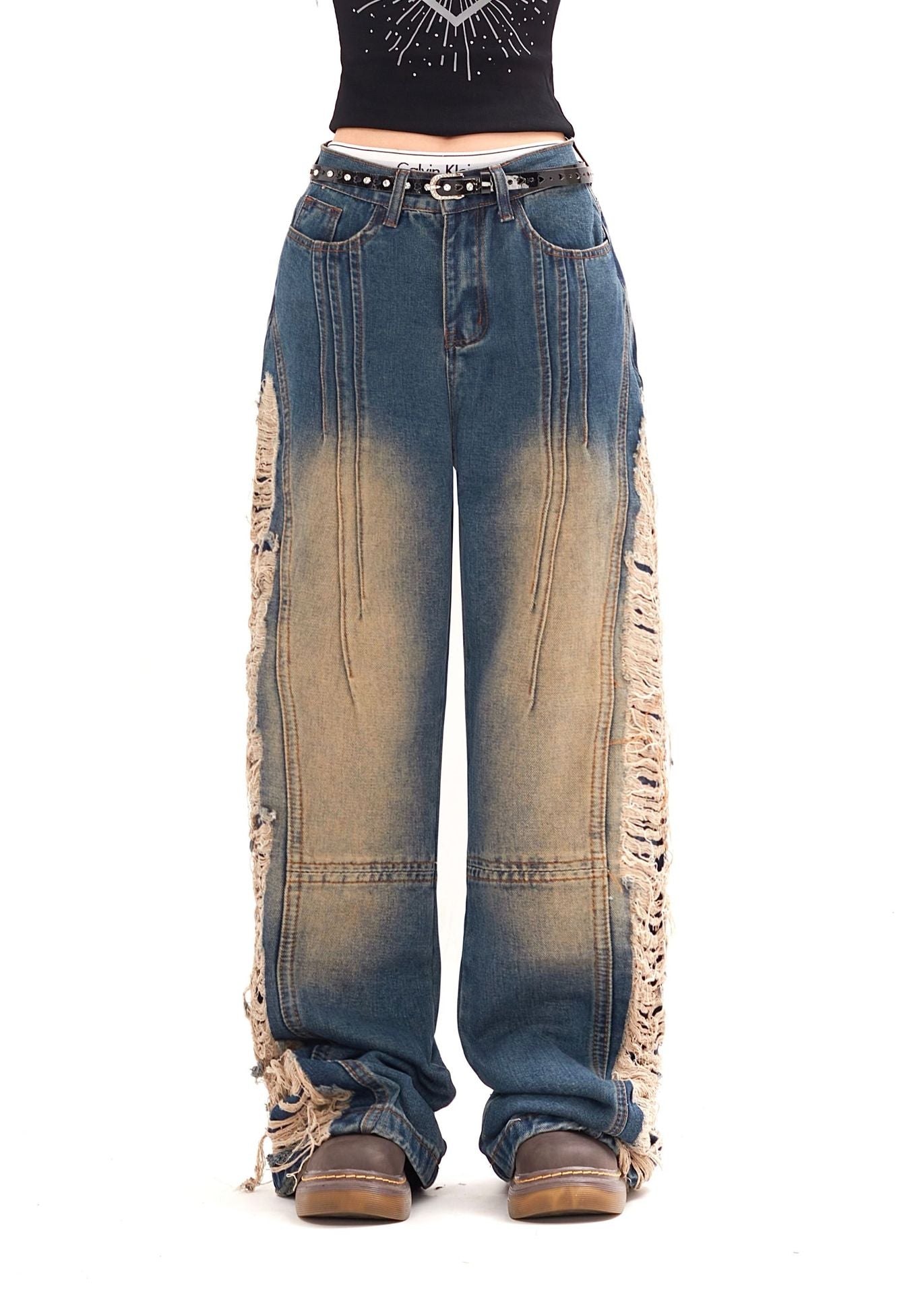 Rebel Shred Contrast Fringe Jeans