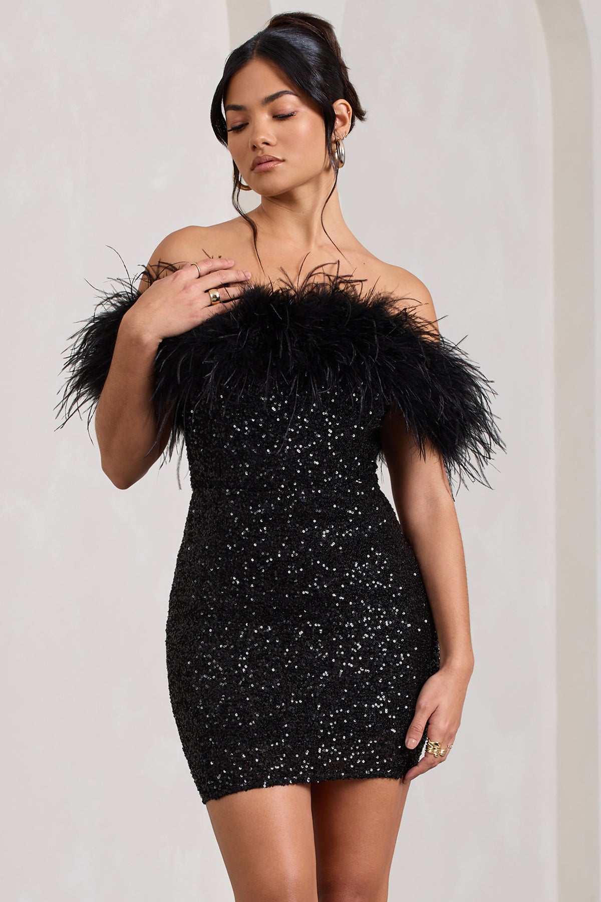 Black Bordeaux Affair Feather Mini Dress