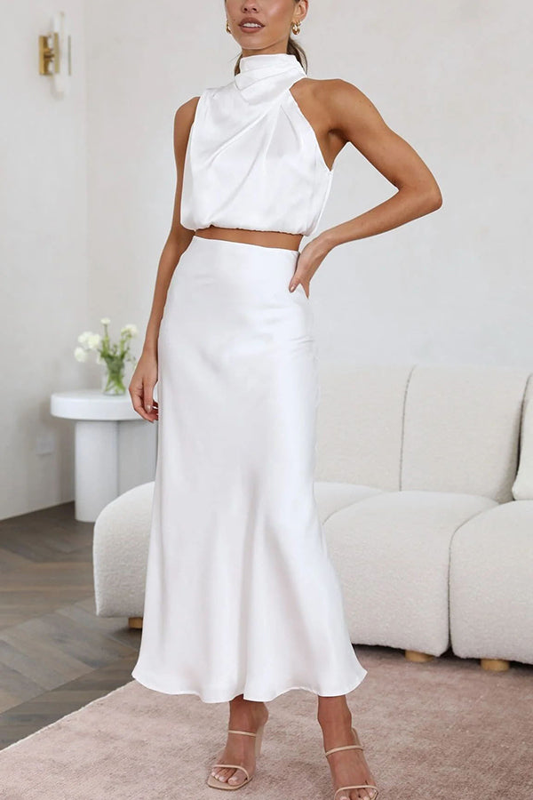Amara Halter Satin Two-Piece Set