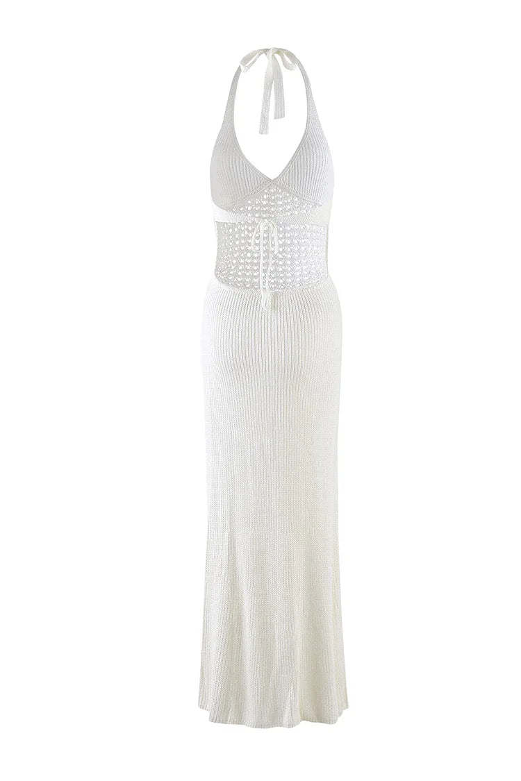 Isola Crochet Halter Knit Maxi Dress