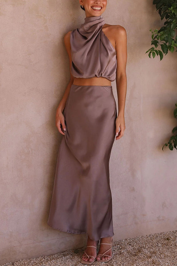 Amara Halter Satin Two-Piece Set