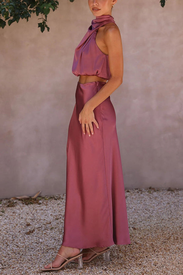 Amara Halter Satin Two-Piece Set